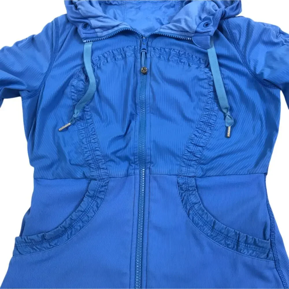 LULULEMON Dance Studio Reversible Full Zip Hooded Jacket III Sz 8 Blue Athletic